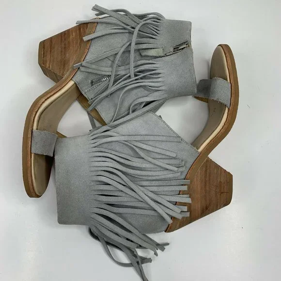 Koolaburra Piaz II Fringe Leather Open Toe Sandals Heron Gray Shoes Women’s Sz 7 - Picture 3 of 10